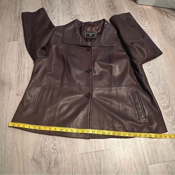 90s Leather Oversized Brown Elegant Single Breast Jacket Coat Blazer XL - Picture 12 of 15